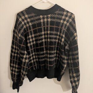 En Saison Sweater | Black Brown Plaid Crewneck Sweater
